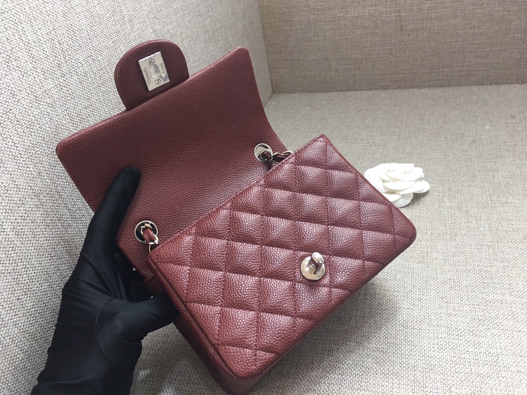 Mini Classic Flap Caviar Bag A01115 Purplish Red/Gold